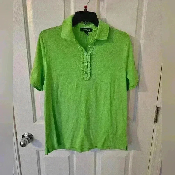Lauren Ralph Lauren Lime Green Ruffle Button Polo Plus Size 1X - Picture 1 of 4